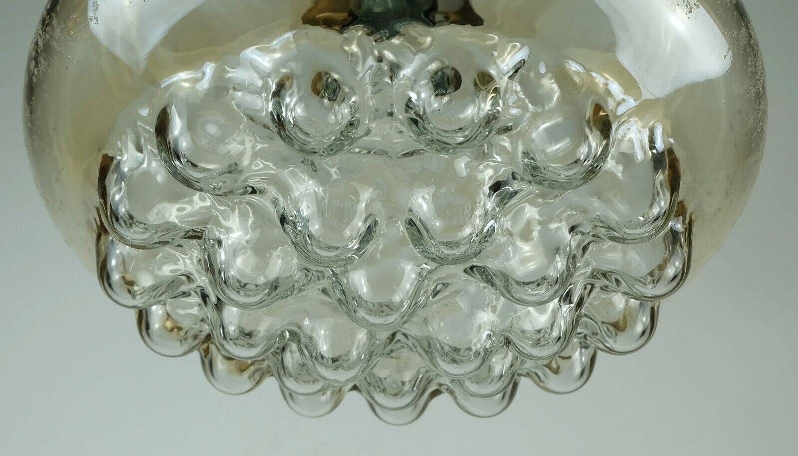 Mid Century Pendant Light In Bubble Amber Glass And Brass 1960s photo vintage