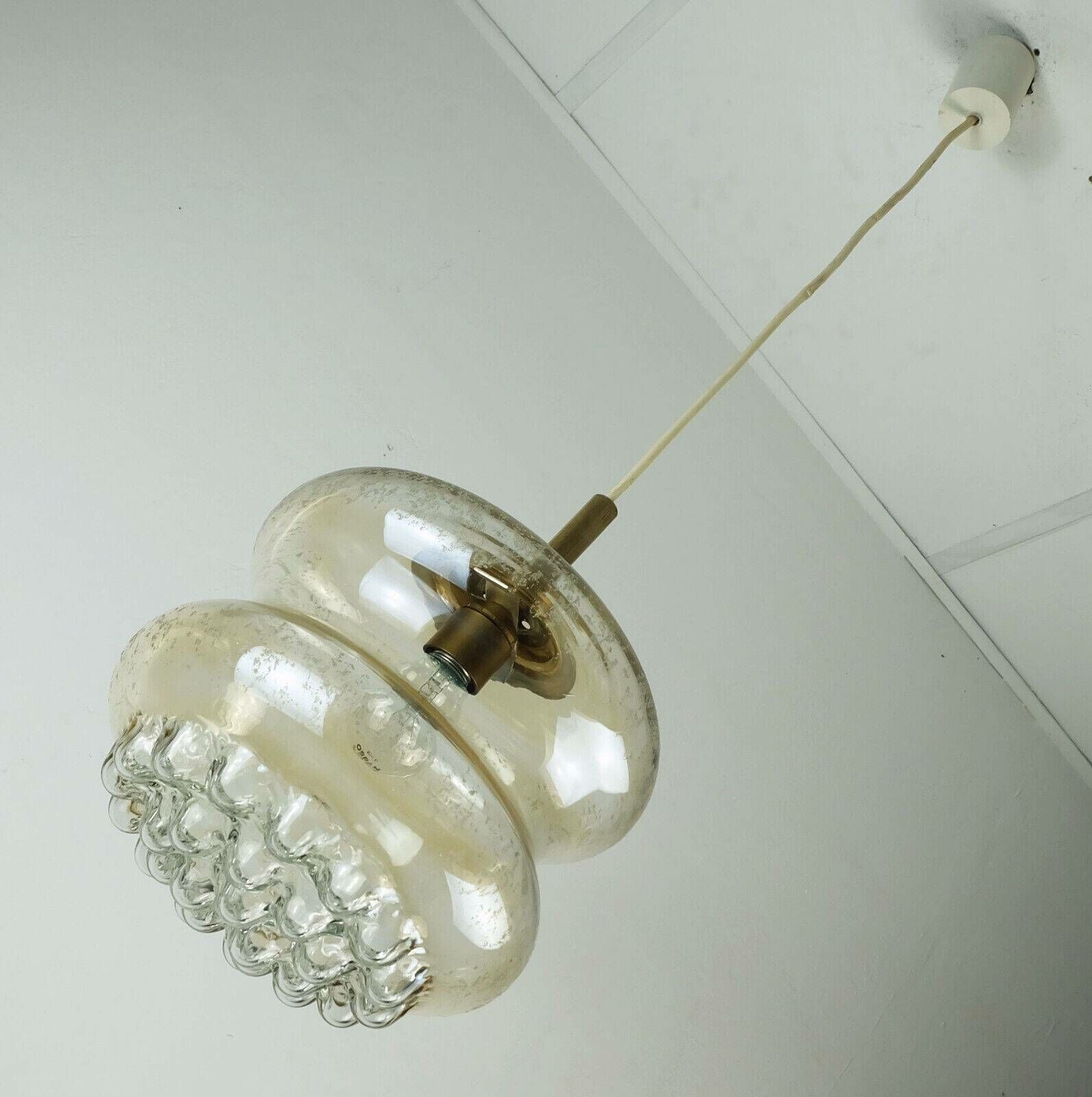 photo furniture Mid Century Pendant Light In Bubble Amber Glass And Brass 1960s
