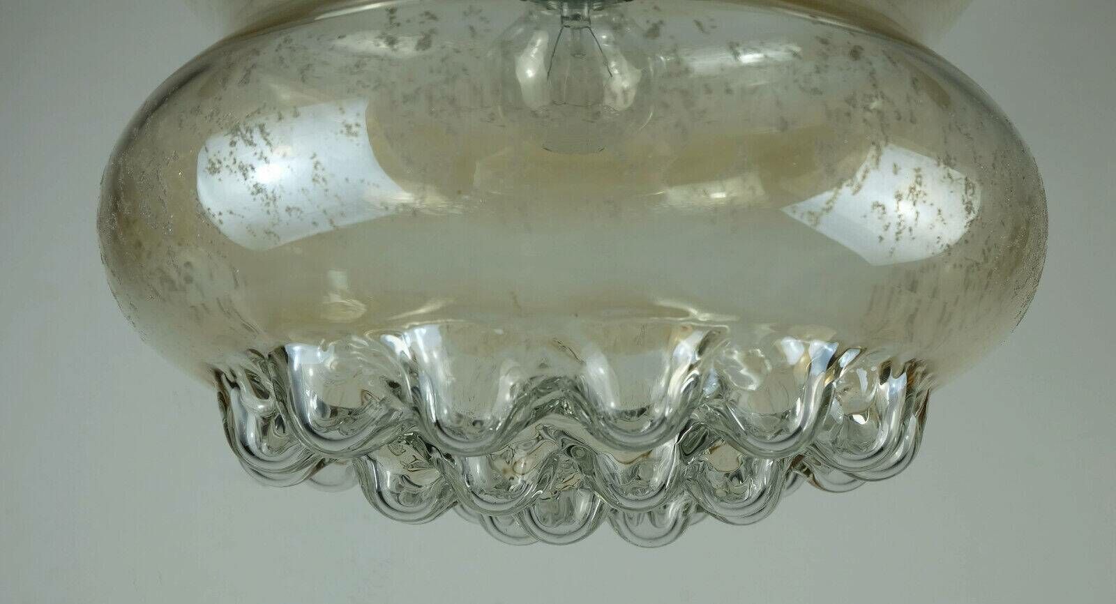 Lighting Mid Century Pendant Light In Bubble Amber Glass And Brass 1960s photo