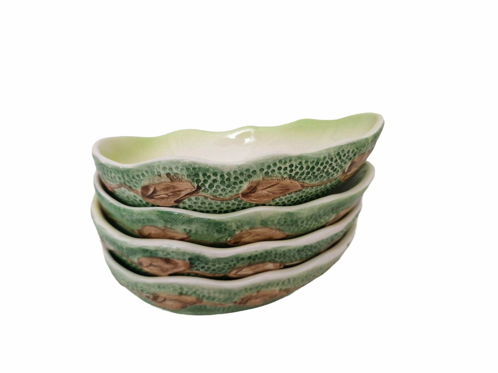Vintage Avocado Serving Bowls By Francesco Guarino, Set Of 4, Italian Majolica Ceramic Guacamole And Snack Dishes photo Home Decor