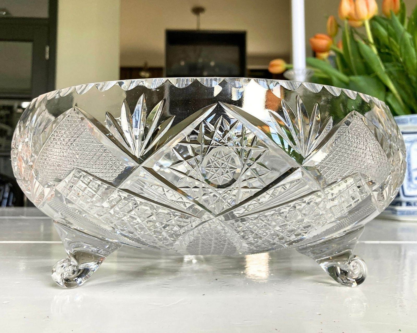 Crystal Footed Bowl | 11.8 Tall (30cm) | Heavy 8.8lbs (4kilo) | 1960s photo vinterior