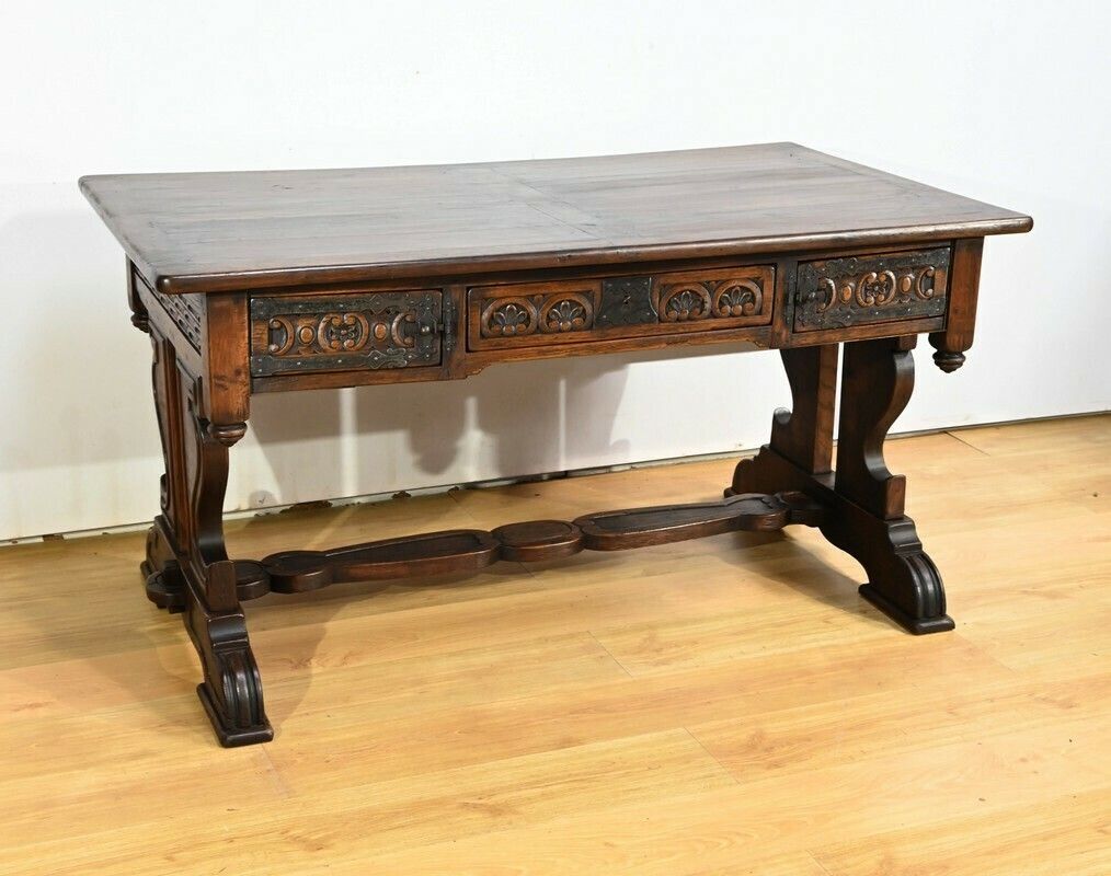 Oak Desk Table, Neo Gothic Style – Early 20th Century photo for sale