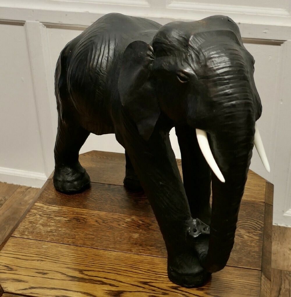 Arts And Crafts Leather Model Of A Bull Elephant photo vintage