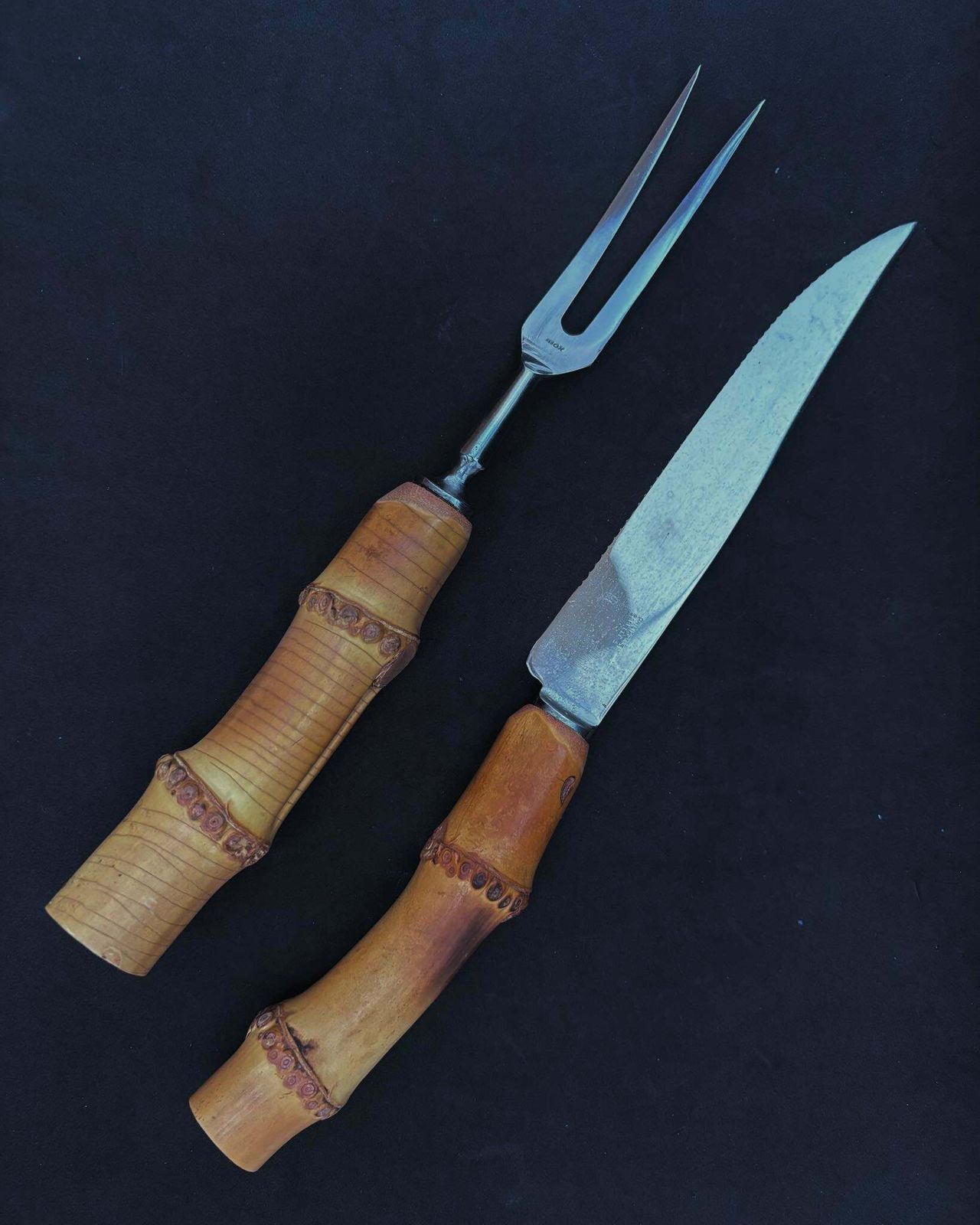 Bamboo Flatware Set Carving Knife Fork Boho Chic Bohemian Tiki Folk Country Food Photography Prop Nature Tikki Decor Grill Gift For Her