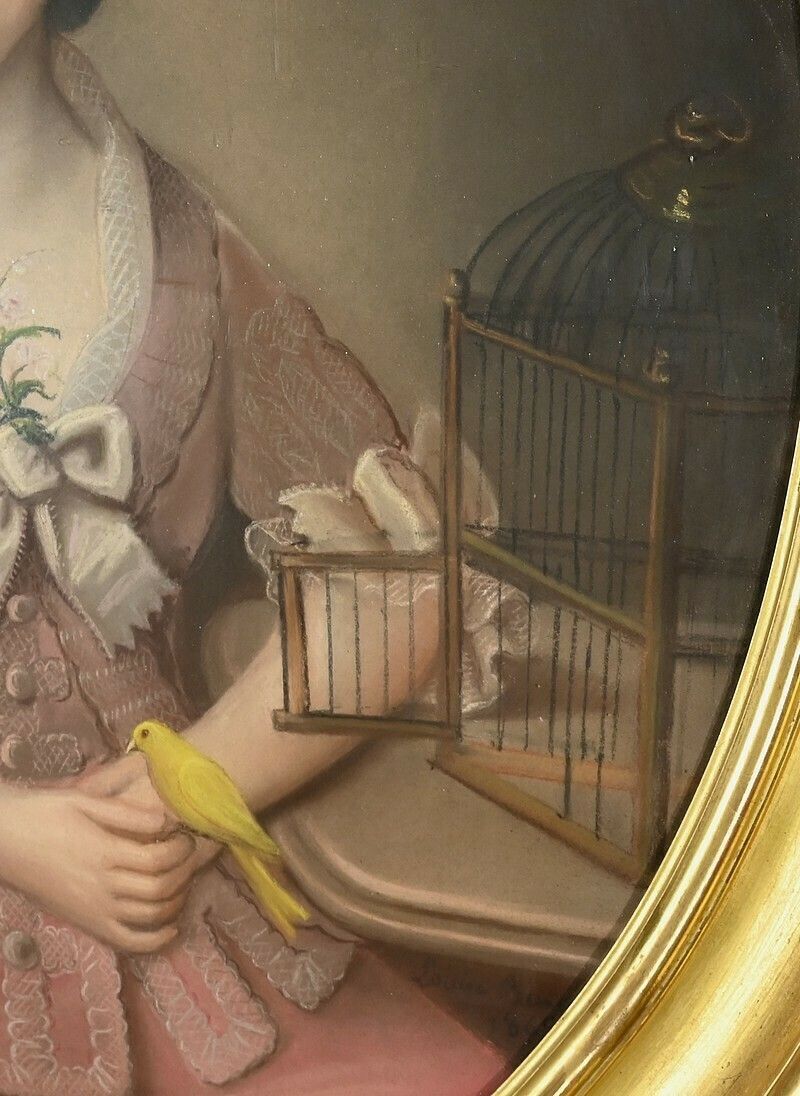 photo vinterior Important Pastel “The Girl With The Canary”, 19th Century French School