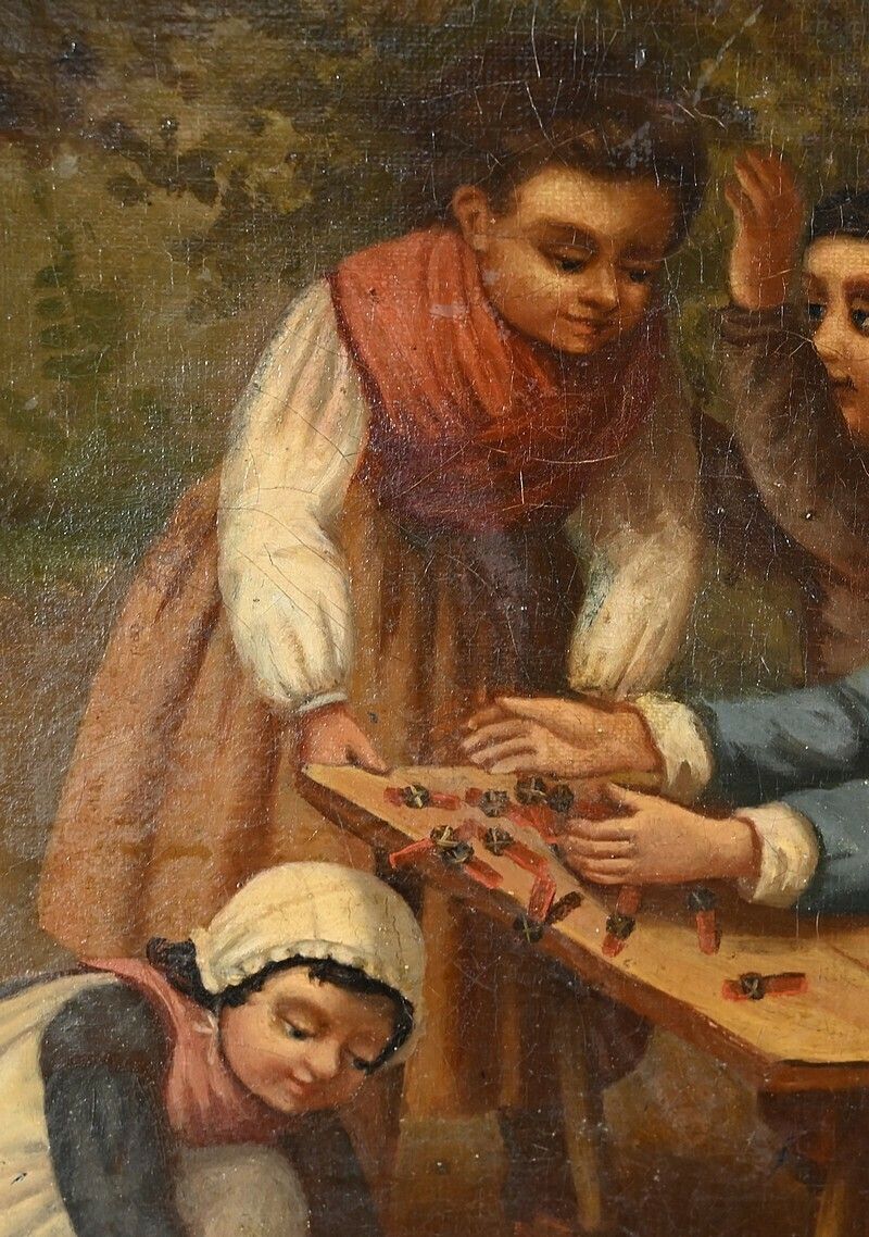 Oil On Canvas “Children’s Games”, 19th Century French School photo vinterior
