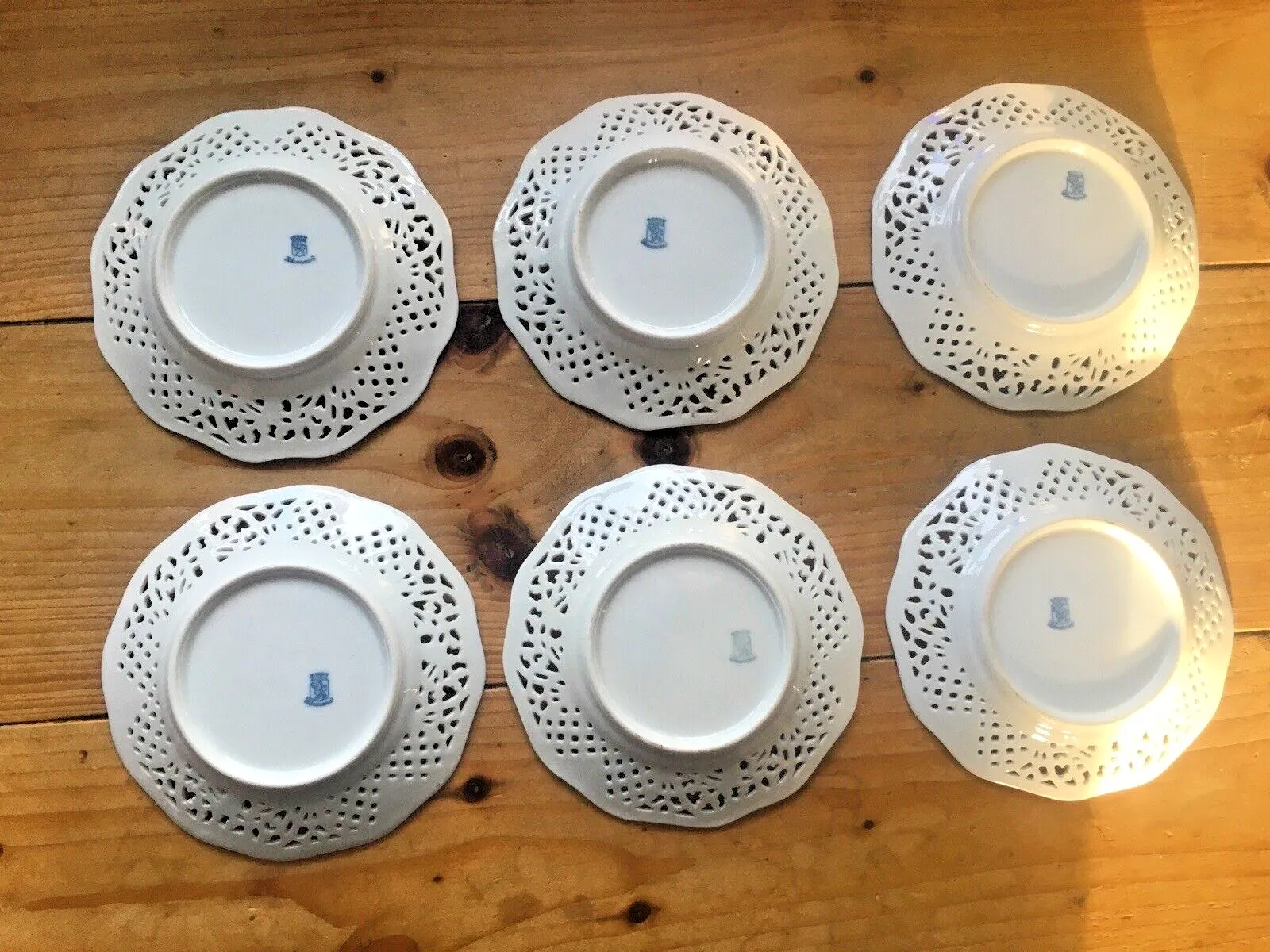 photo buy 6 Antique German Schumann Porcelain Floral Sprays Basket Weave Cabinet Plates