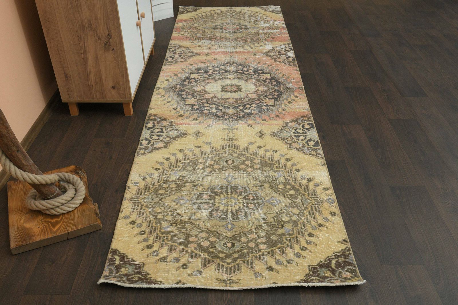 3.2x10.5 Ft Vintage Rug, Oushak Rug, Hallway Rug, Turkish Rug, Kitchen Rug, Entryway Rug, Wool Rug, Runner Rug, Decorative Rug, 3x10 Rug photo for sale