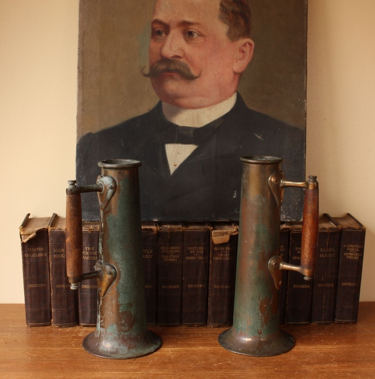 Steam Ship Boiler Room Test Jugs. Art Nouveau Rustic Verdigris Vases. photo Home Decor