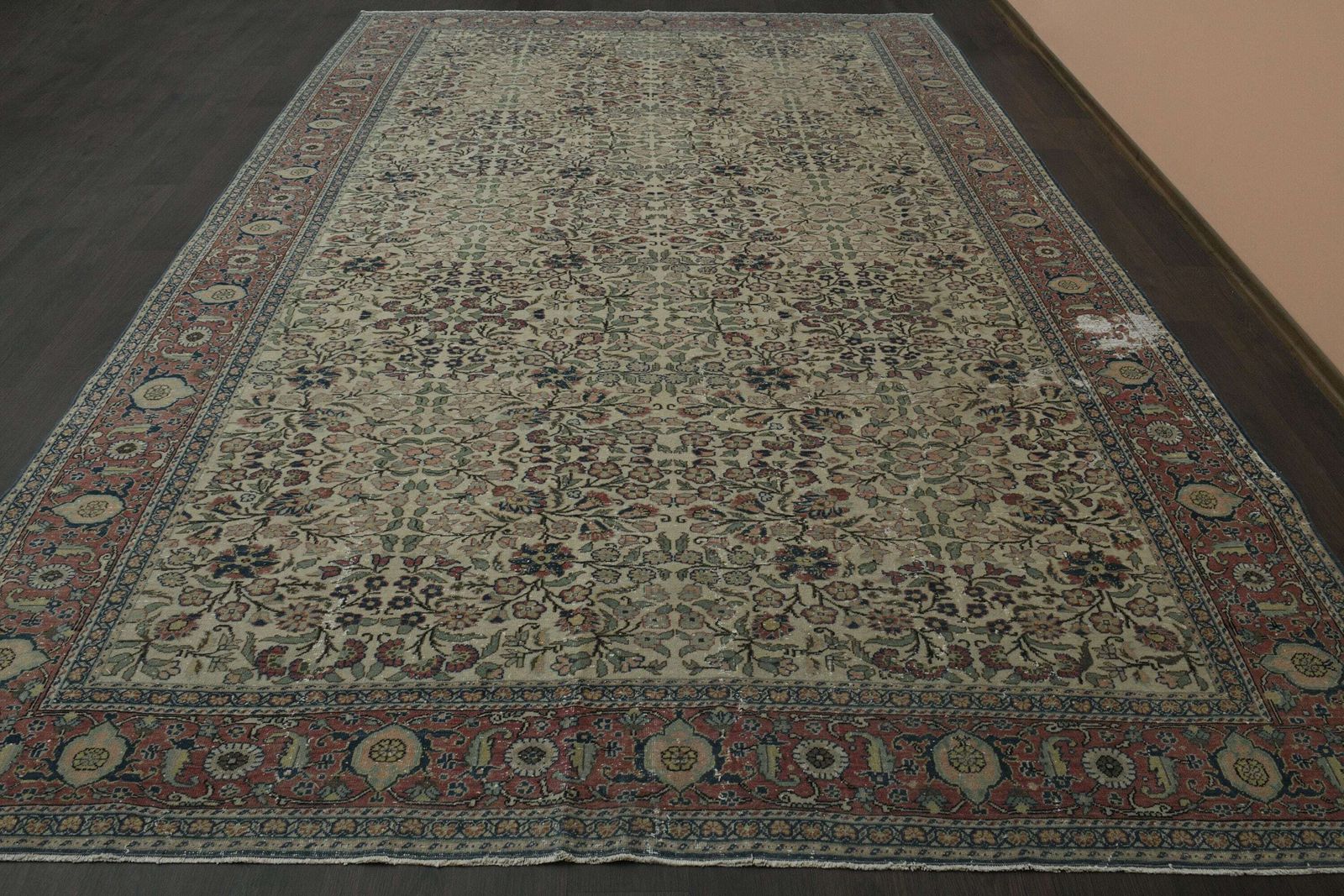 8x12 Unique Floral Vintage Area Rug, Anatolian Rug, Oversized Beige Blue Floral Rug, Wool On Cotton Large Rug, Living Room Rug, 8.3x12.1 Ft