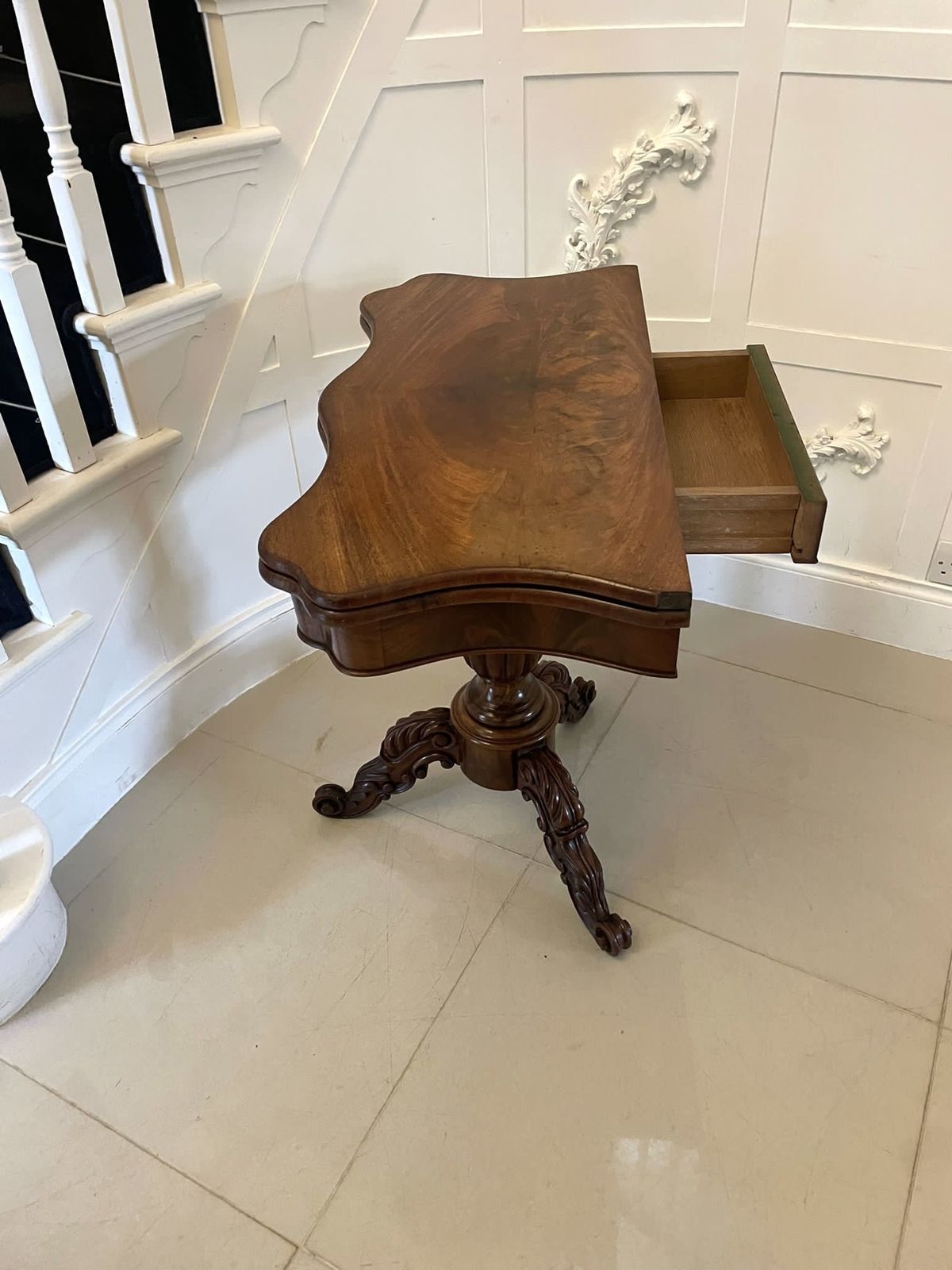 Antique 19th Century Quality Figured Mahogany Card Table photo Furniture