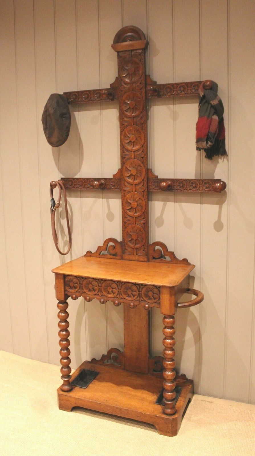Furniture Victorian Carved Oak Hall Stand photo