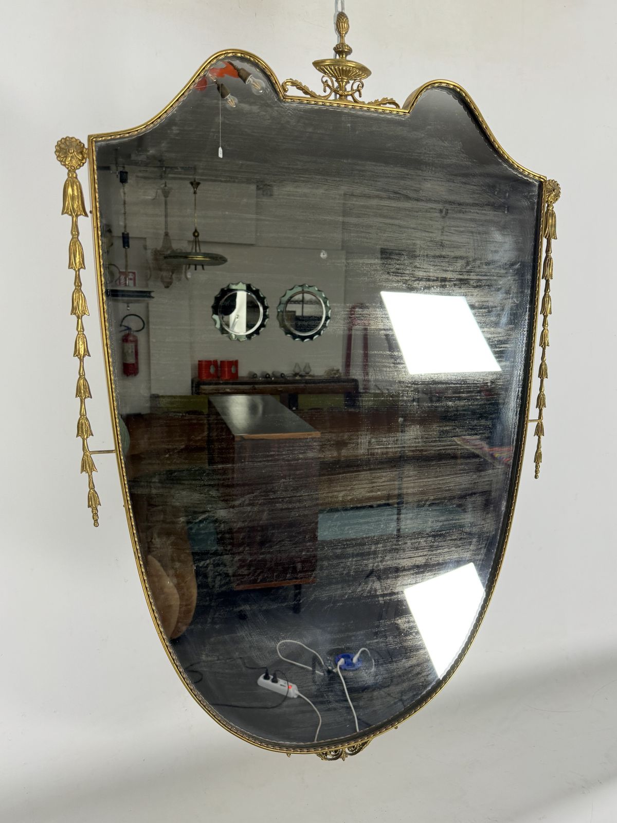 Mid Century Italian Mirror In Brass. Italy 1950s photo vinterior