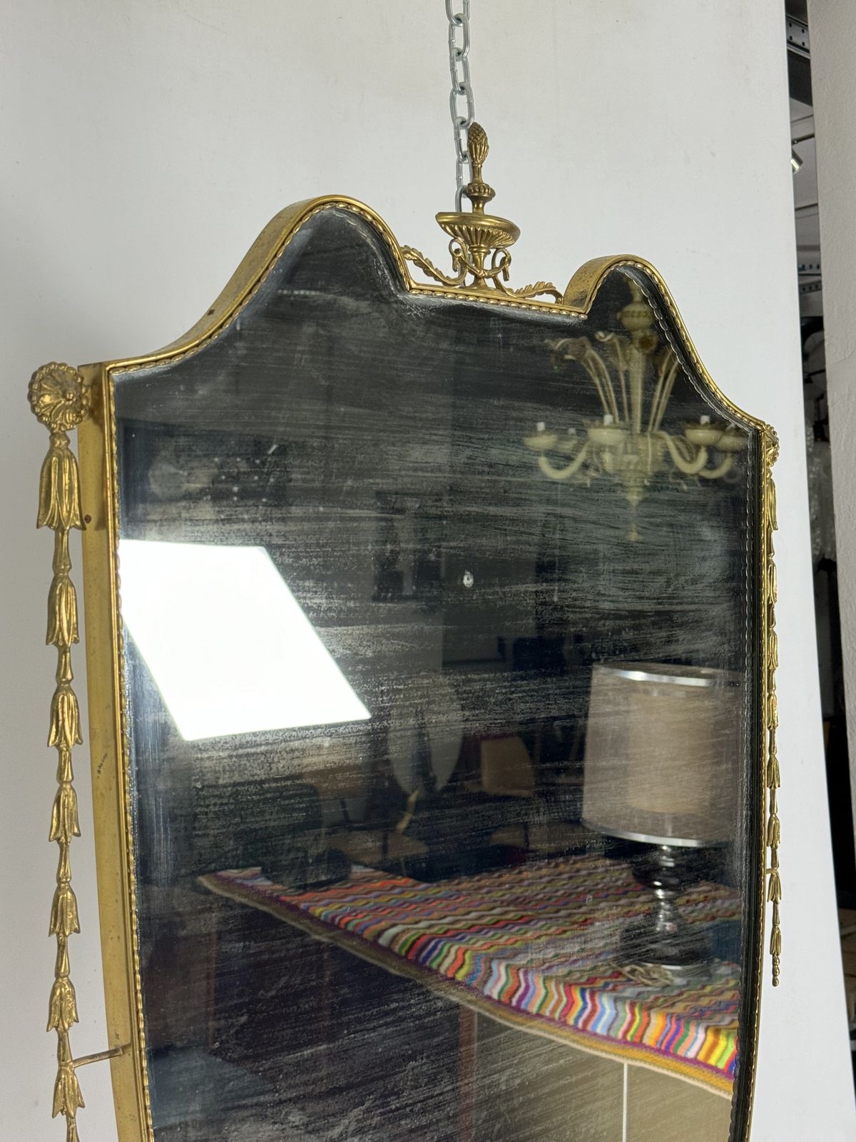 photo for sale Mid Century Italian Mirror In Brass. Italy 1950s