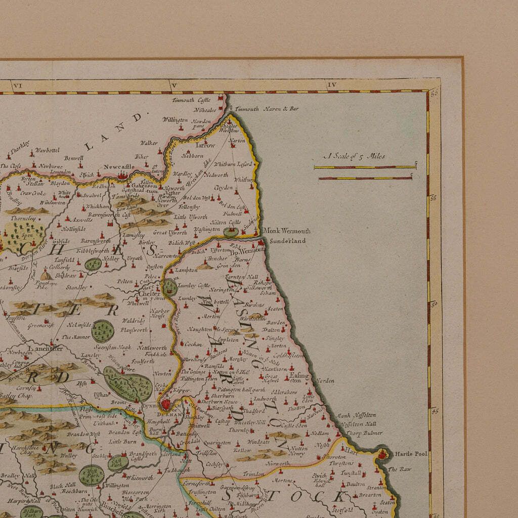 Antique Lithography Map, Durham, English, Framed, Cartography, Early Georgian photo 395.0
