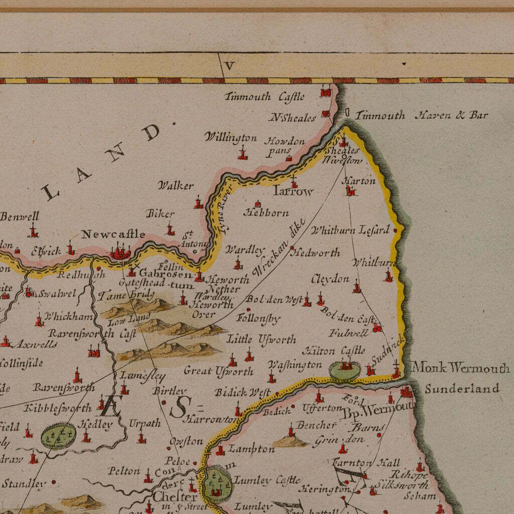 photo furniture Antique Lithography Map, Durham, English, Framed, Cartography, Early Georgian