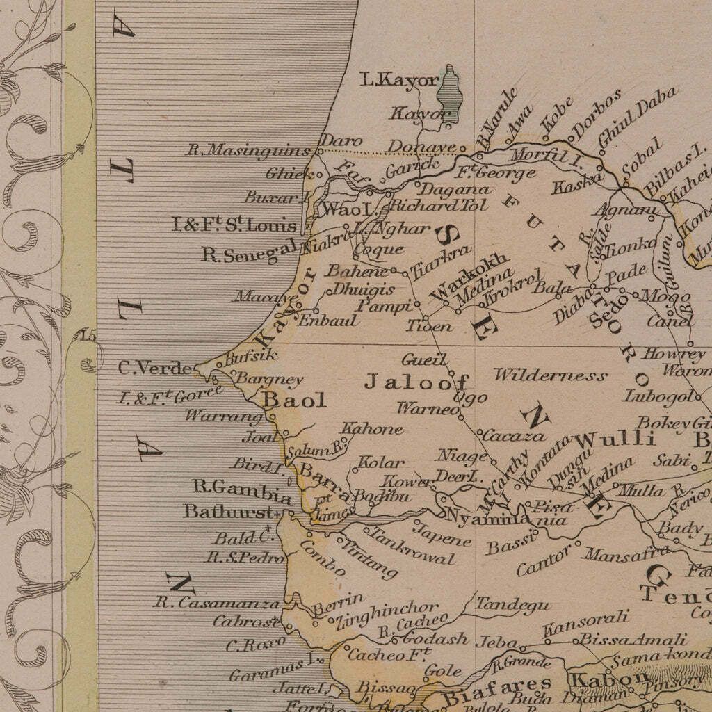 Art Antique Lithography Map, West Africa, English, Framed, Cartography, Victorian photo