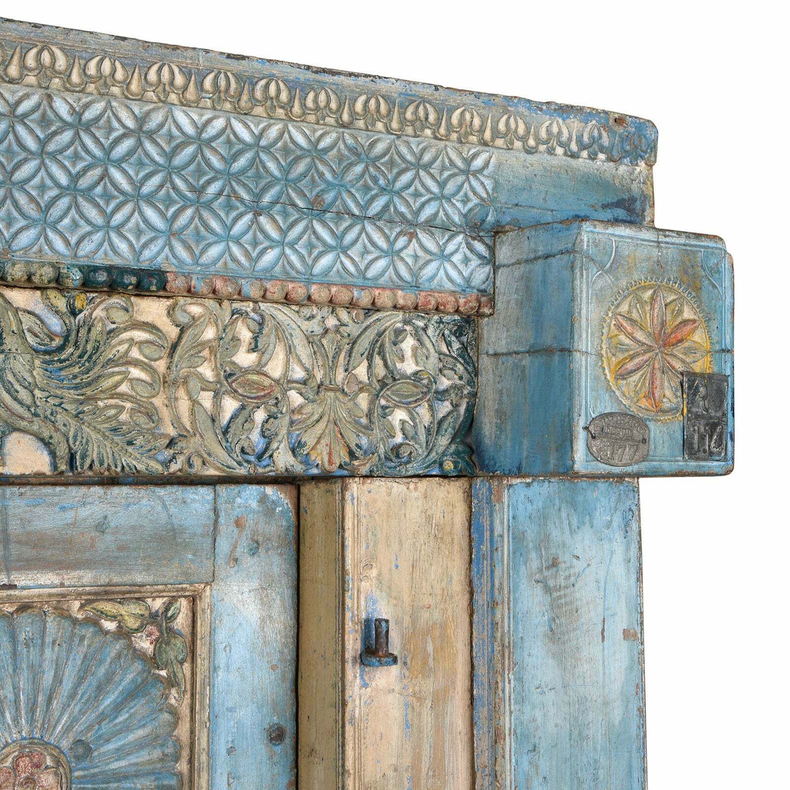 Antique Blue Painted Indian Sunburst Door & Frame, 19th Century photo for sale