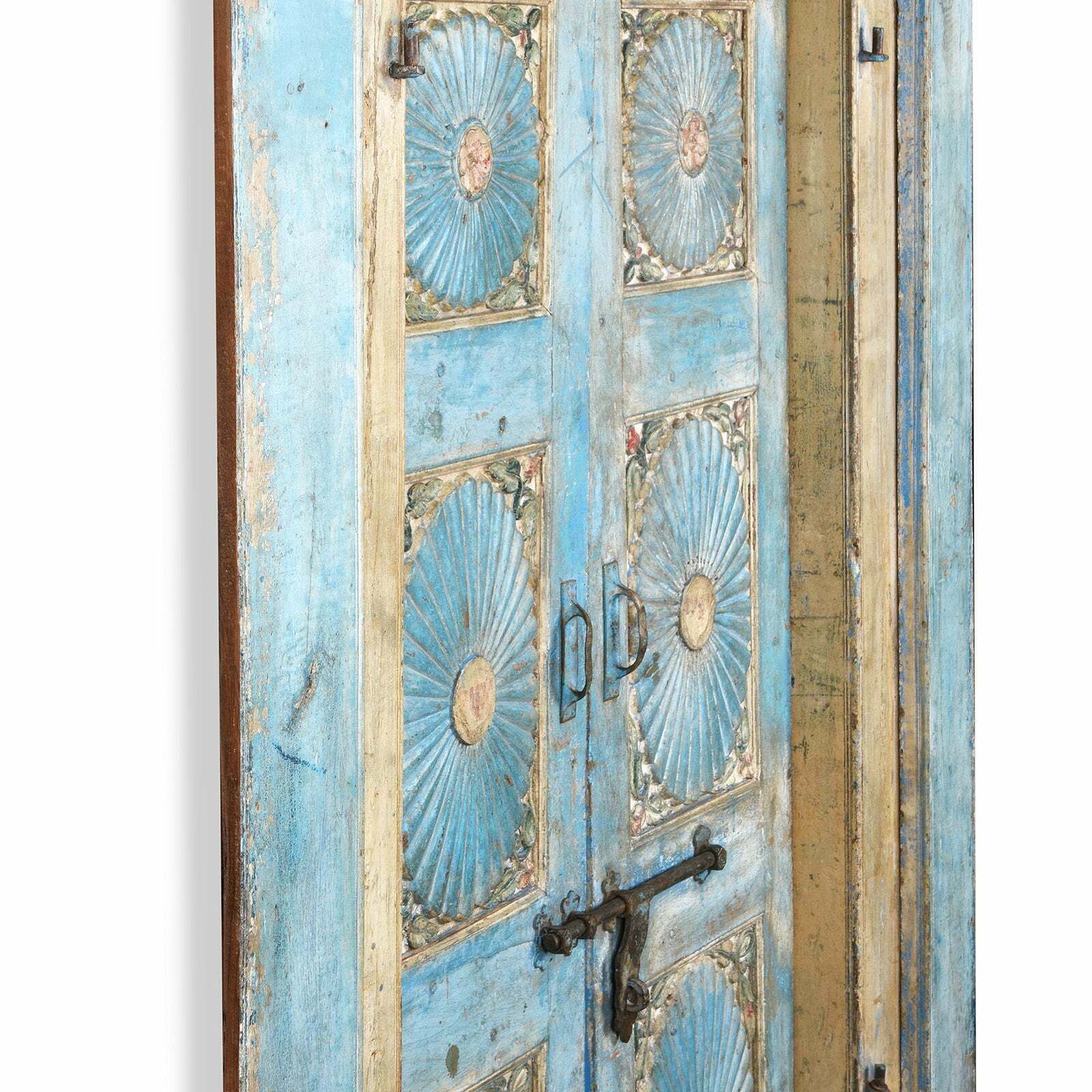 Antique Blue Painted Indian Sunburst Door & Frame, 19th Century photo 2915.0