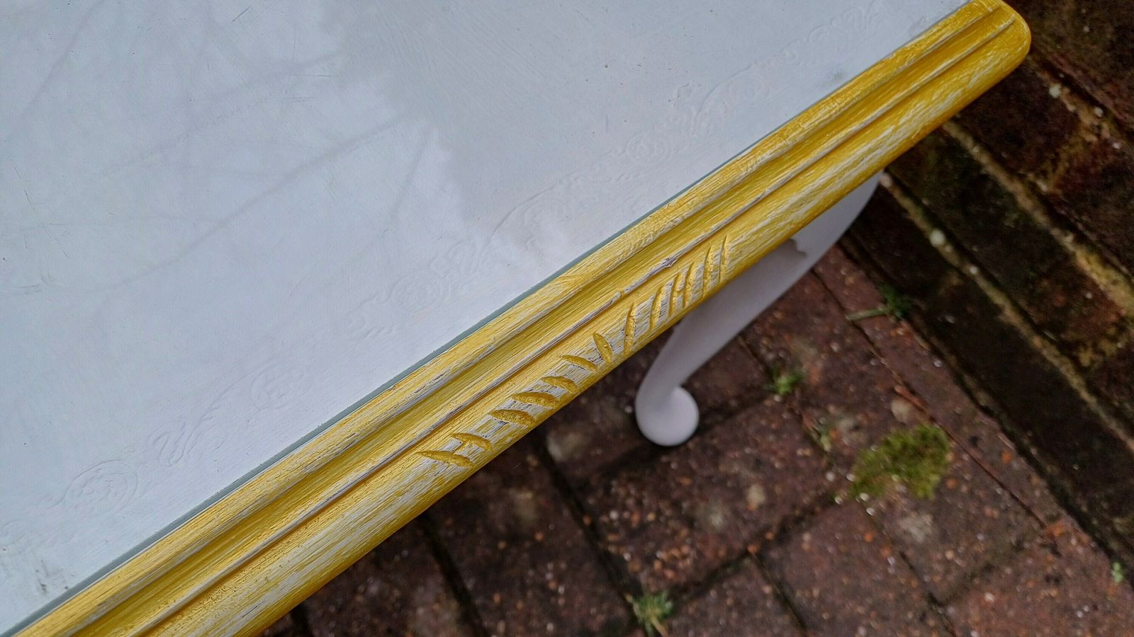 Vintage Painted Glass Top Coffee Table In Farrow And Ball Wimborne White photo vinterior