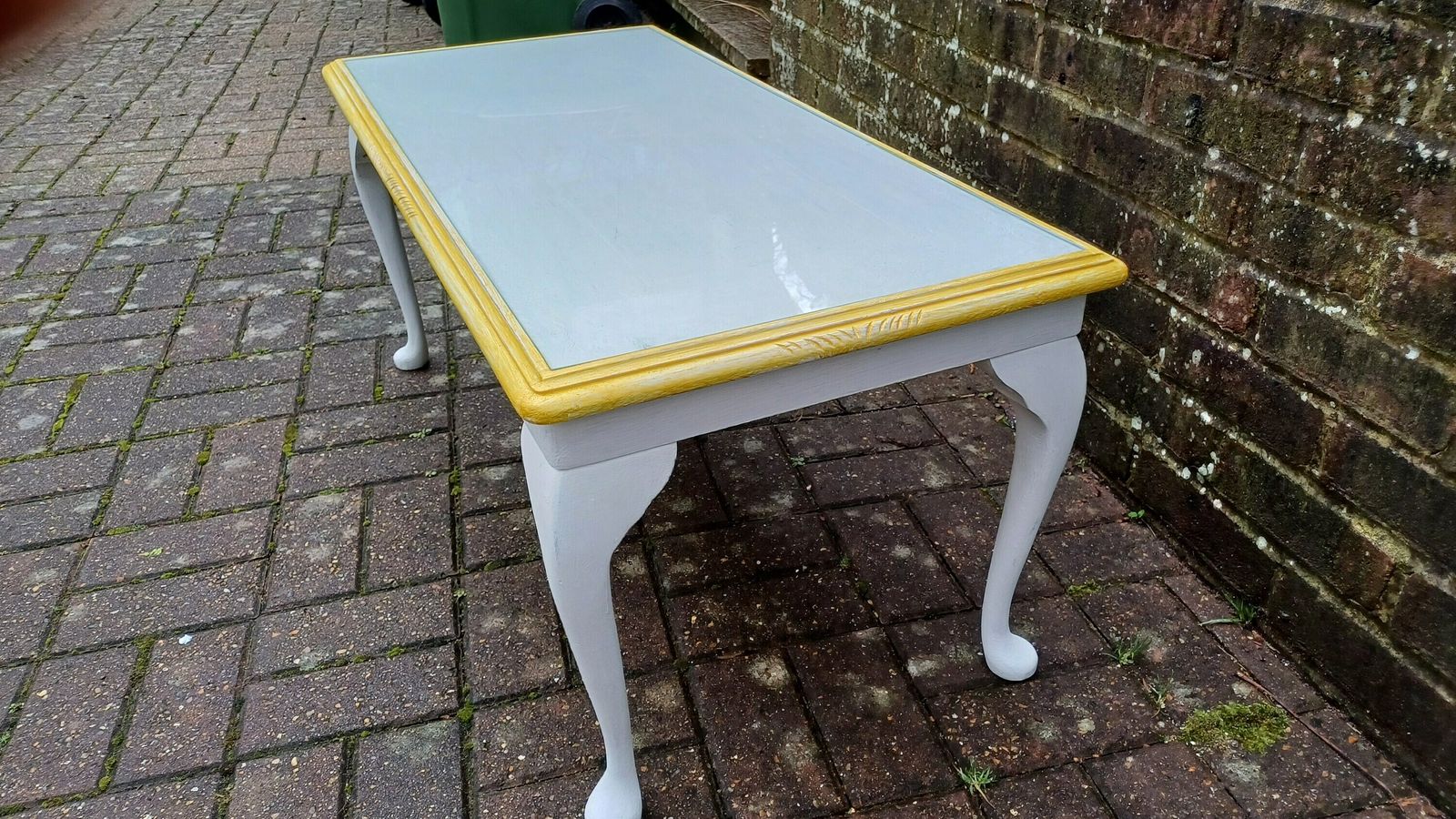 Vintage Painted Glass Top Coffee Table In Farrow And Ball Wimborne White photo vintage