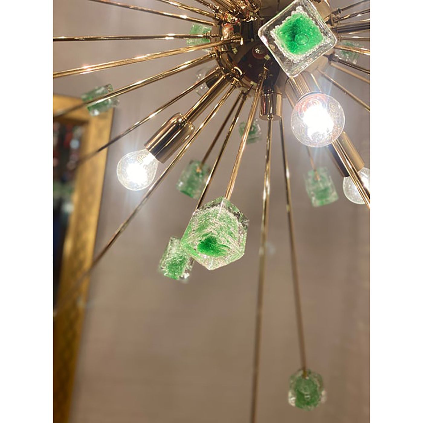 Green Cubes Murano Glass Gold Sputnik Chandelier photo Lighting