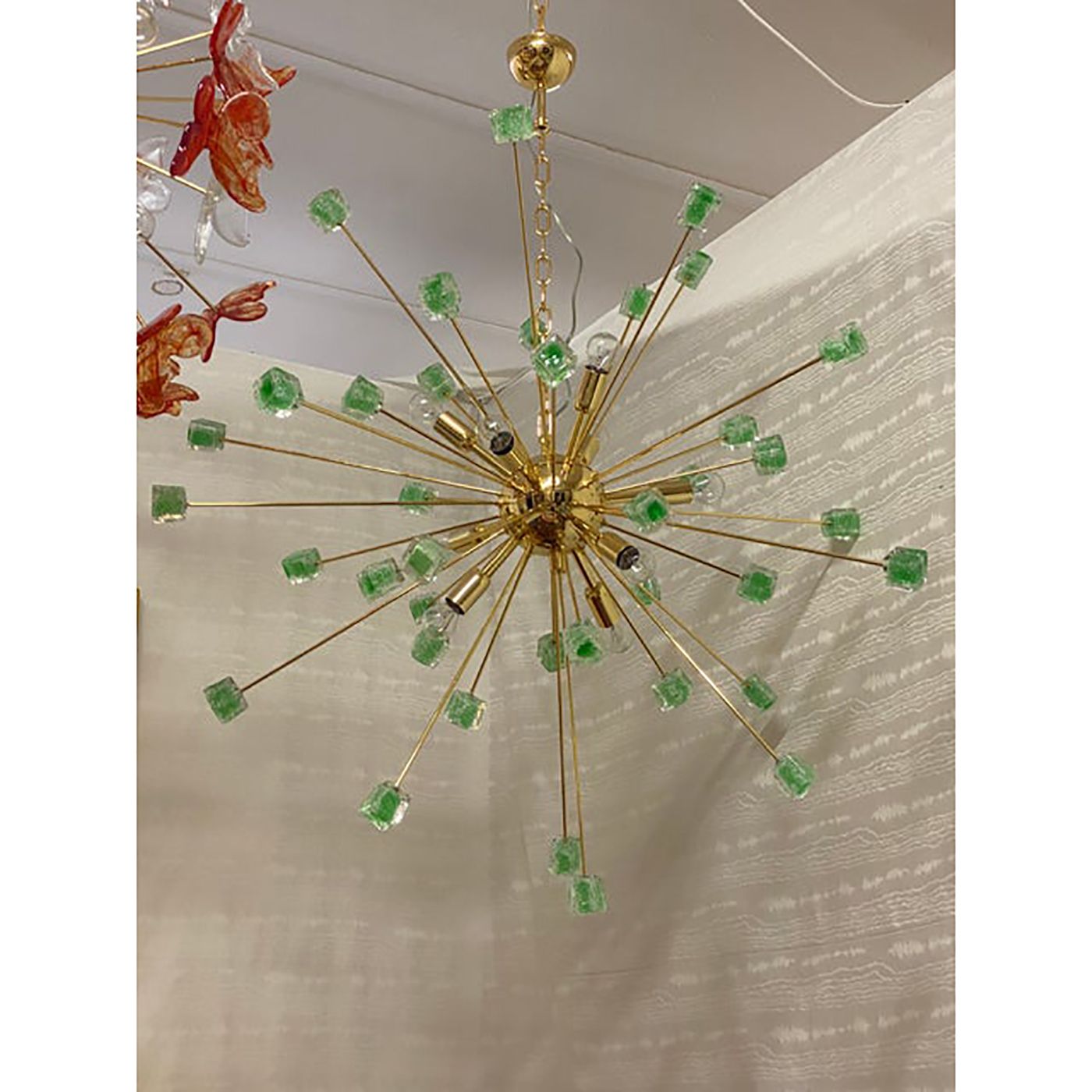 Green Cubes Murano Glass Gold Sputnik Chandelier