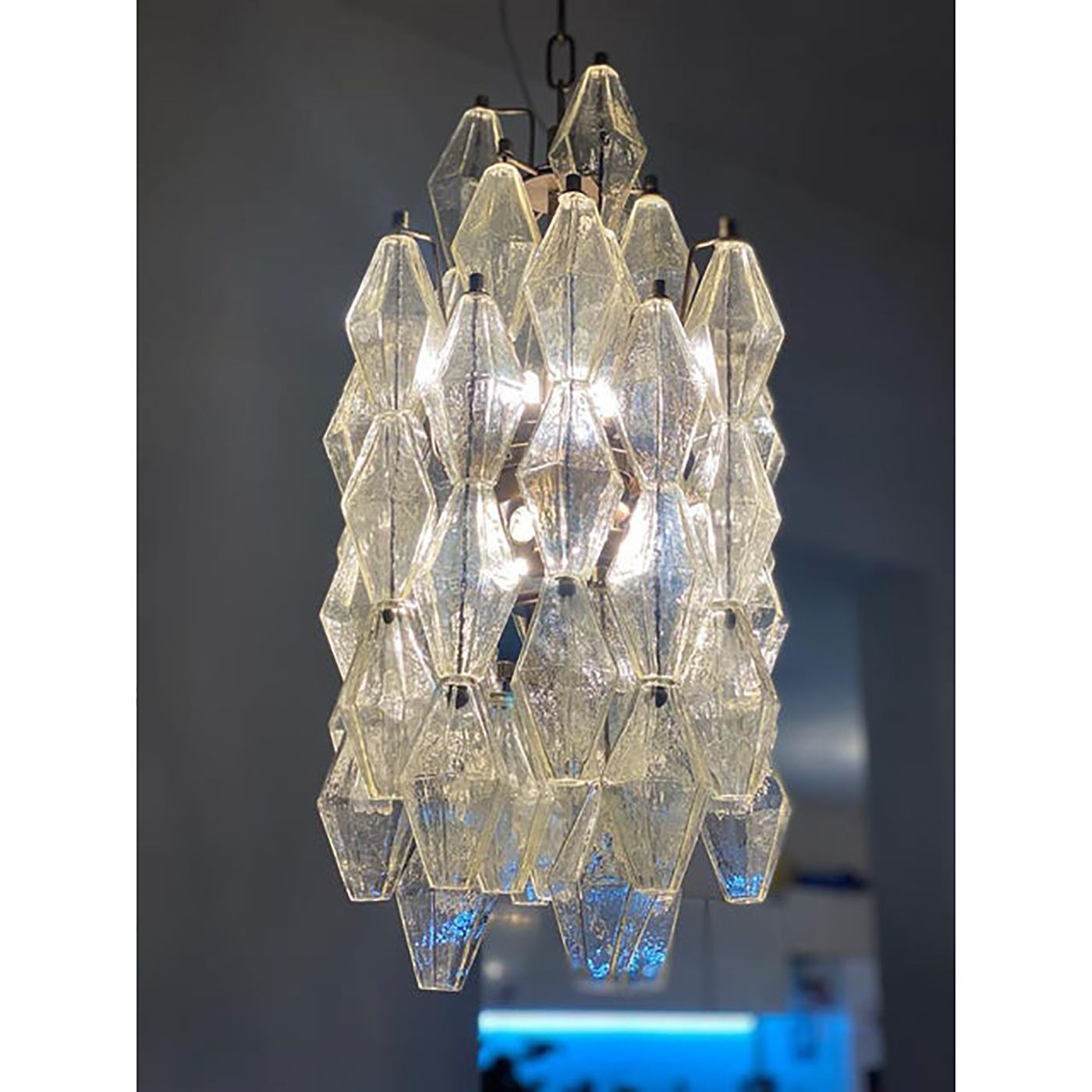 A Pair Of Champagne "Poliedro" Murano Glass Chandelier photo vintage