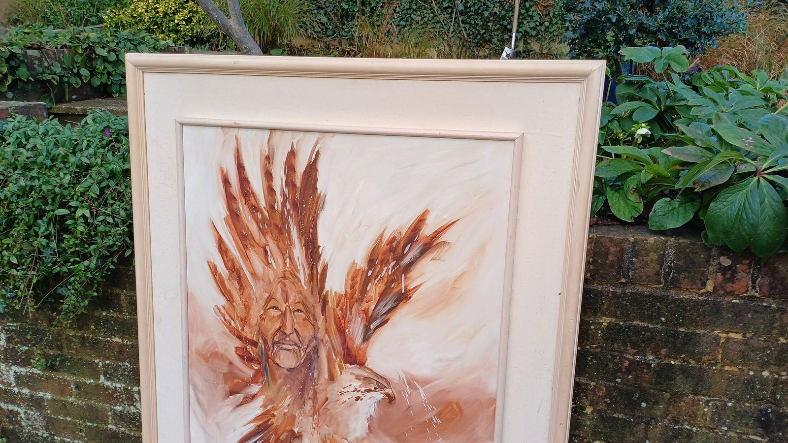 Huge Statement Piece Vintage 1987 Oil Acrylic Native American Nestled Within The Wings Of An Eagle Myths And Legends photo furniture