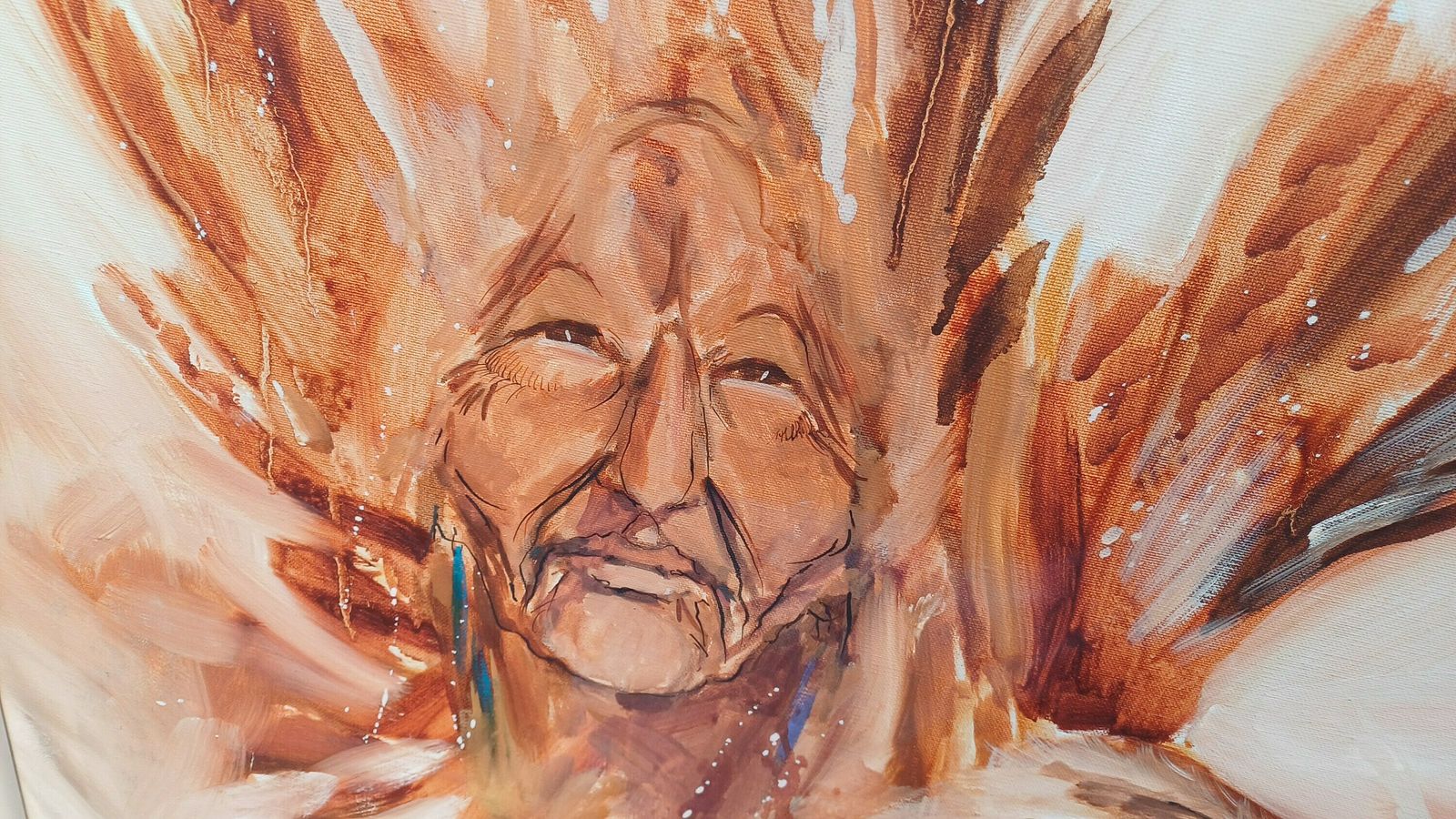 Huge Statement Piece Vintage 1987 Oil Acrylic Native American Nestled Within The Wings Of An Eagle Myths And Legends photo vinterior