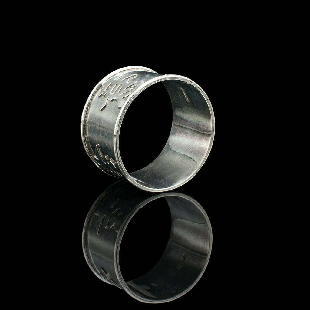 Antique Napkin Ring, Chinese, Silver, Table Decor, Hallmark, Victorian, C.1900 photo vinterior