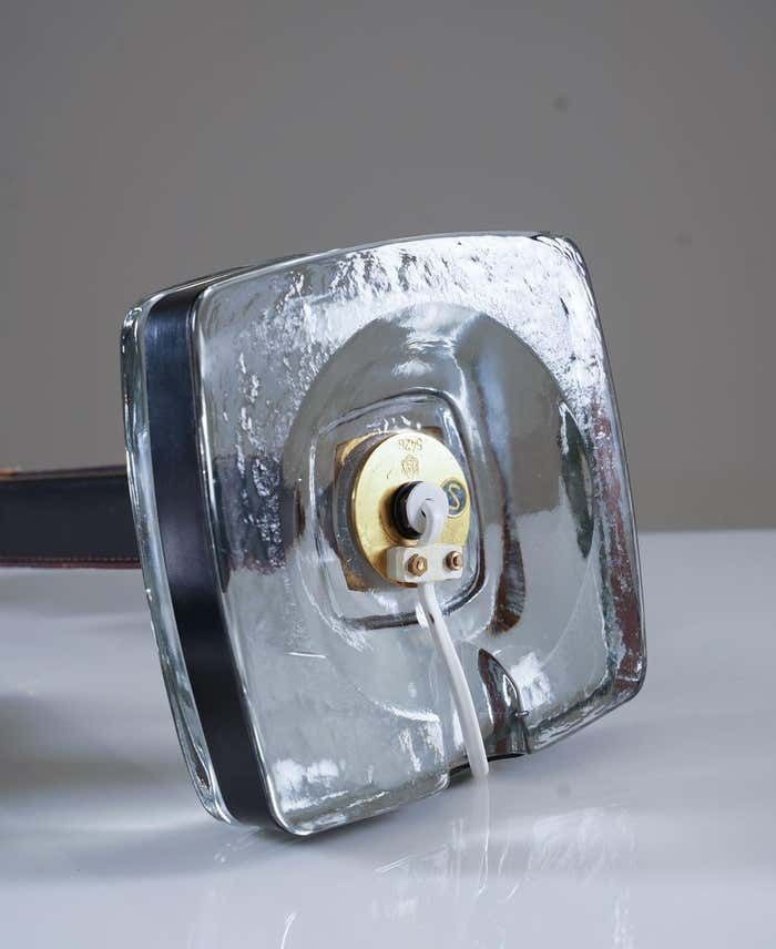 Pair Of Mid Century Swedish Table Lamps In Glass And Leather 1960s photo buy
