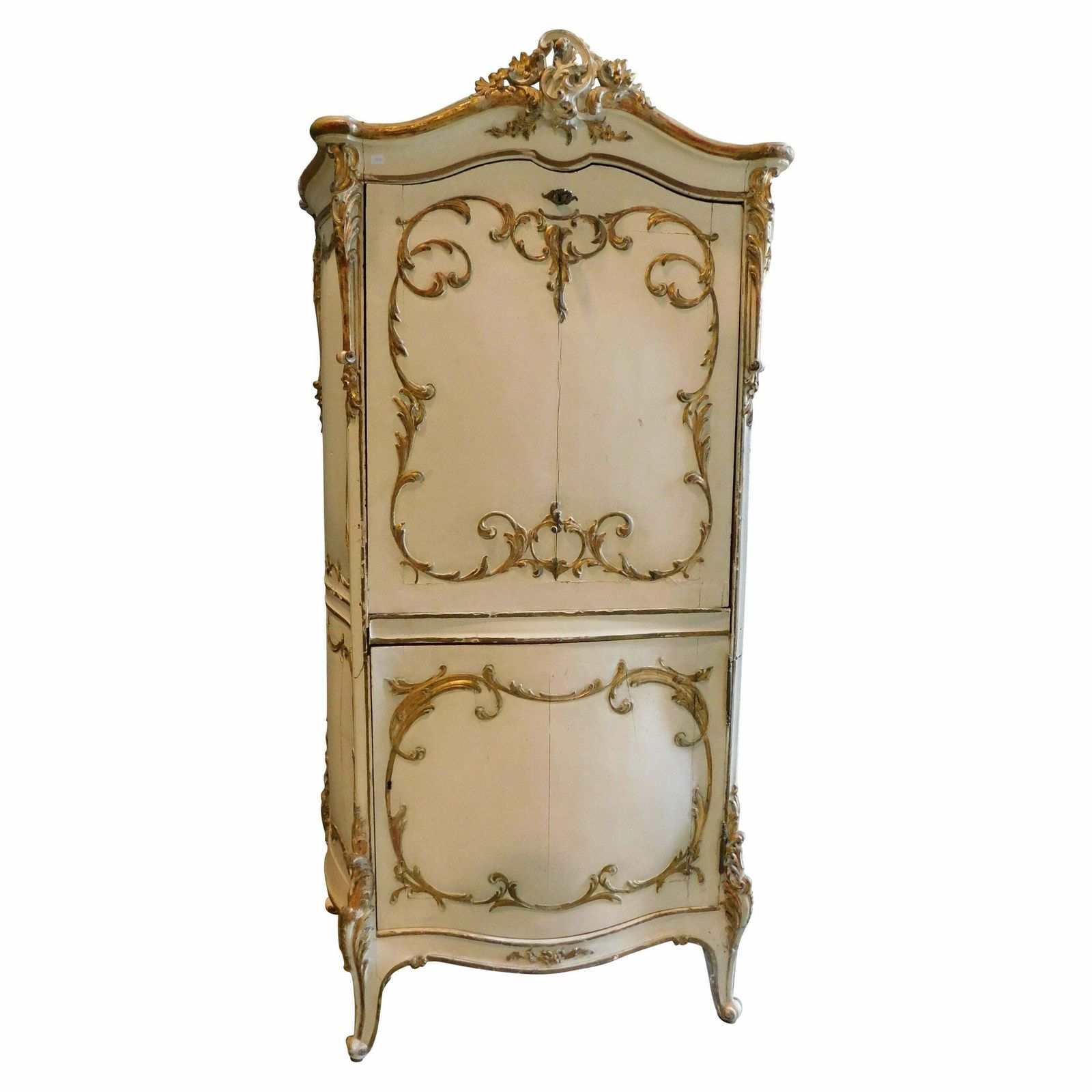 Sideboard With Flap In Lacquered Wood And Golden Friezes, France