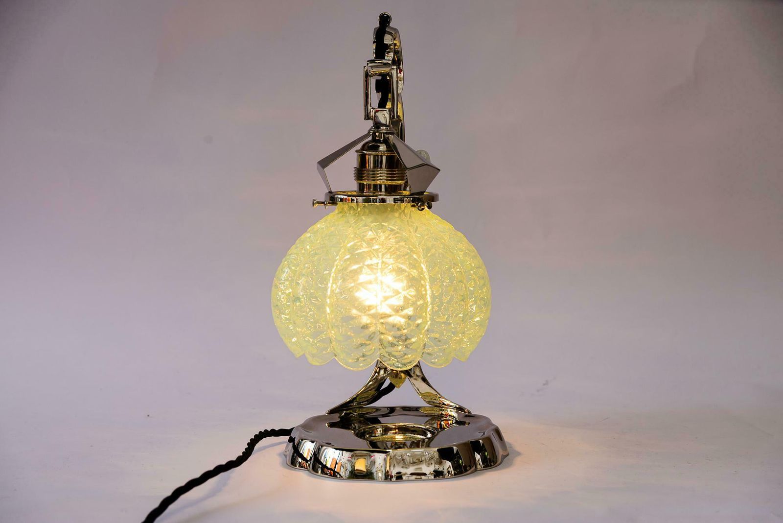 Art Deco Nickel Table Lamp With Original Opaline Glass Shade Vienna Around 1920s photo vinterior