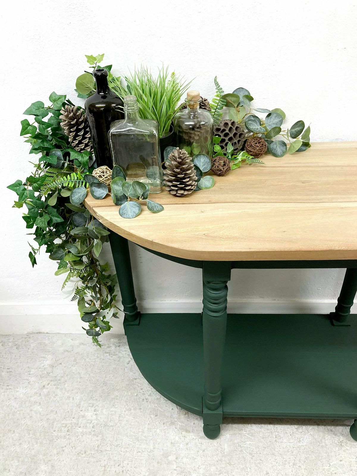 Demilune Rustic Console Table. Rustic Hallway Table. Sofa Table. Green Console Table. Hand Painted. Hand Crafted. photo for sale