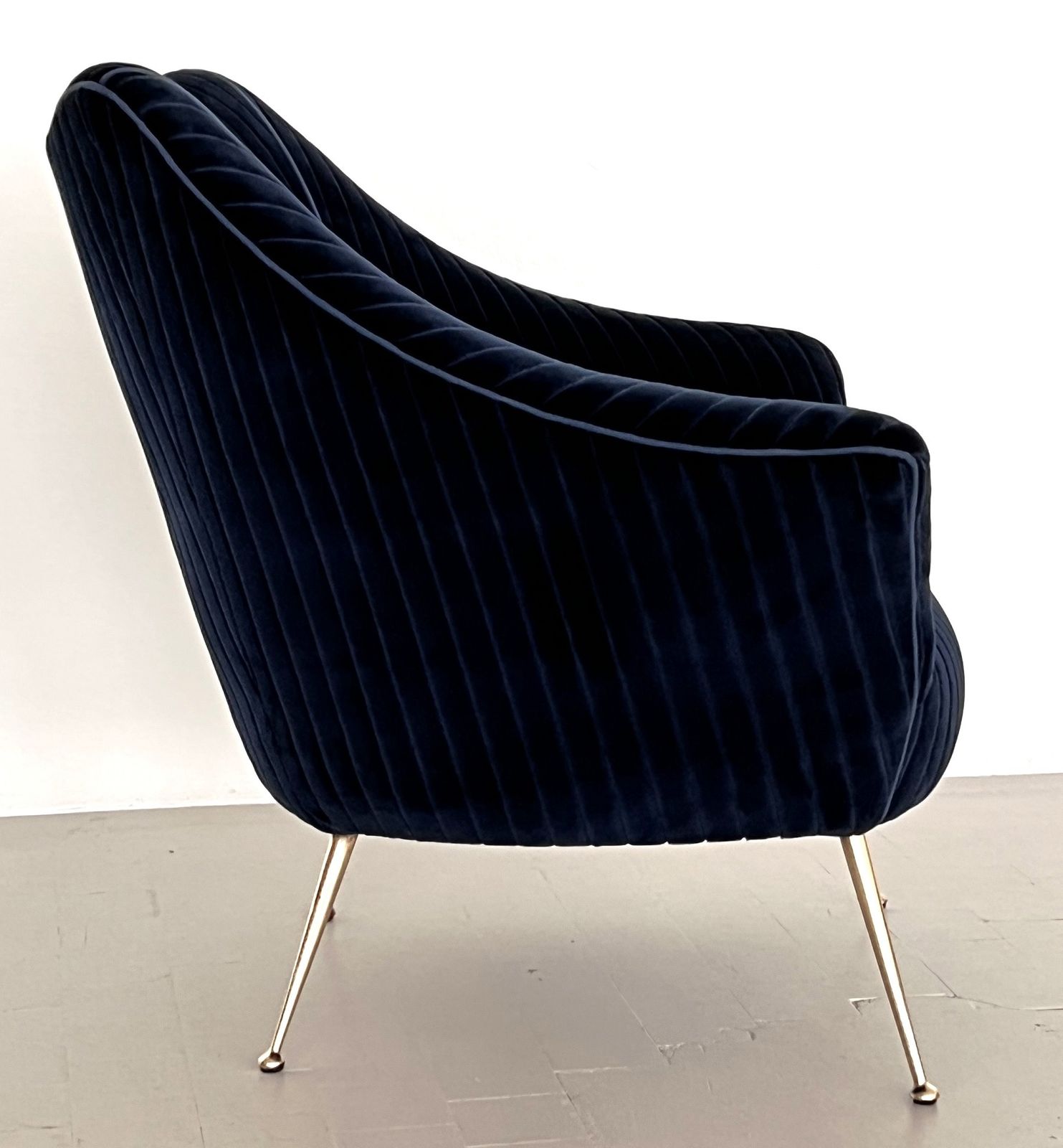 Italian Mid Century Armchair With Brass Legs Reupholstered In Magnificent Blue Velvet photo Furniture
