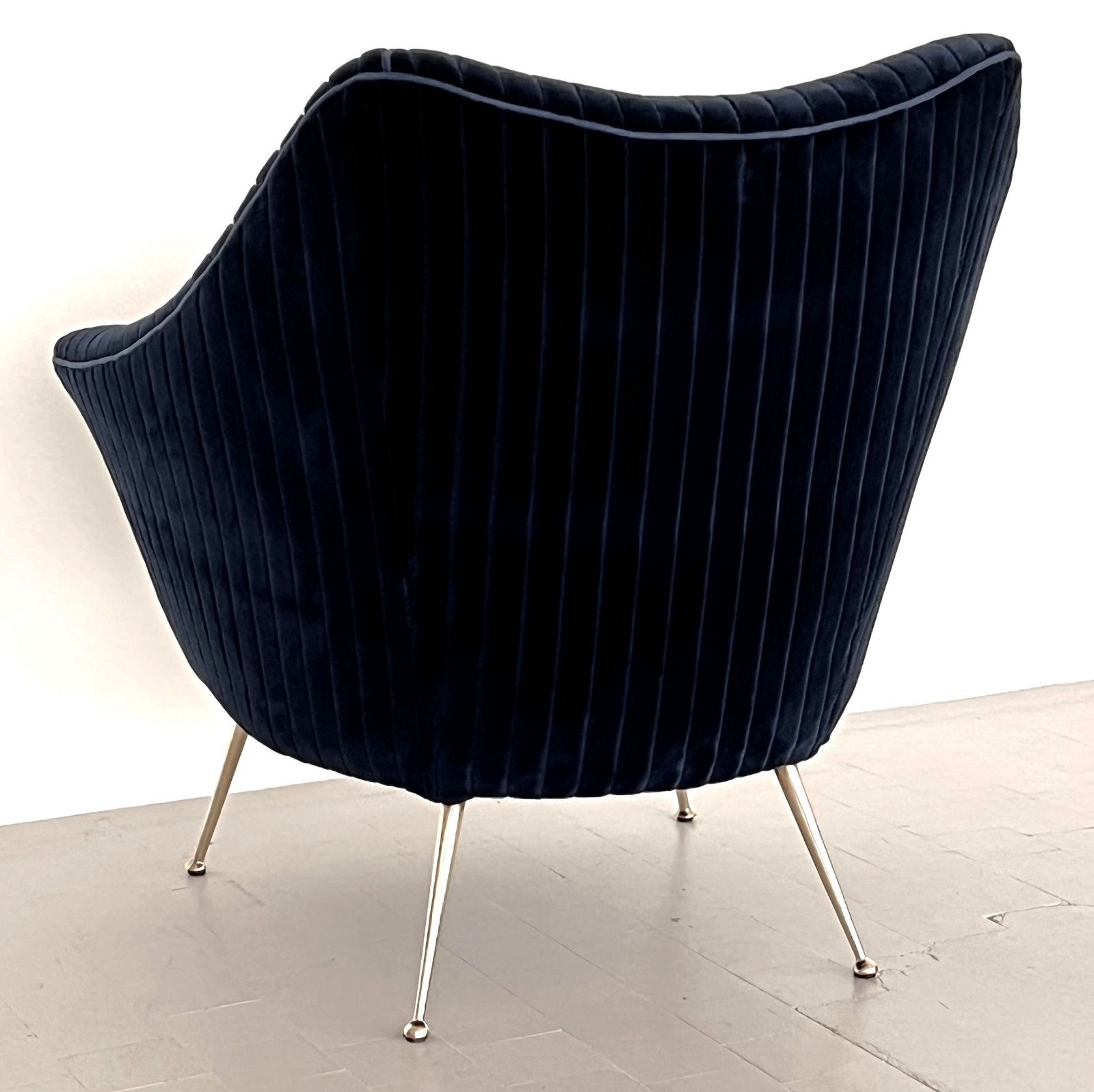 Italian Mid Century Armchair With Brass Legs Reupholstered In Magnificent Blue Velvet photo 1400.0