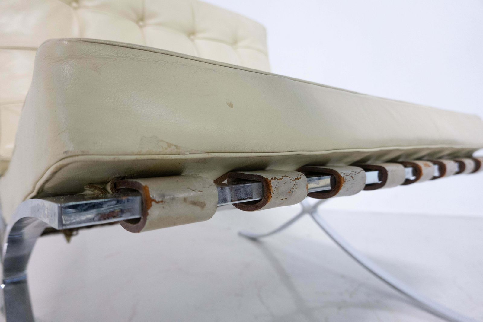 Pair Of Off White Leather Barcelona Chairs By Mies Van Der Rohe For Knoll photo furniture