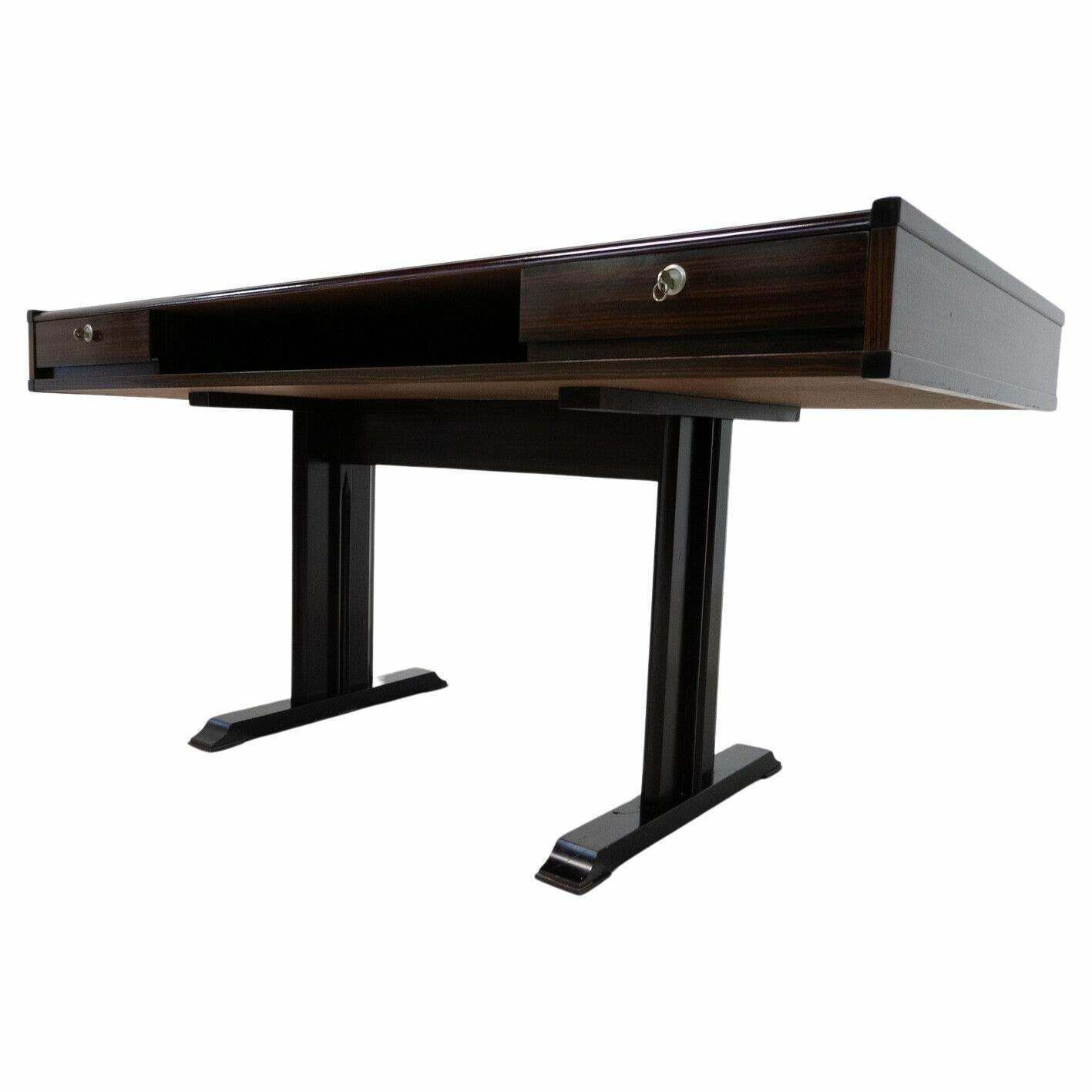 Mid Century Modern Wooden Desk With Drawers, Italy, 1960s
