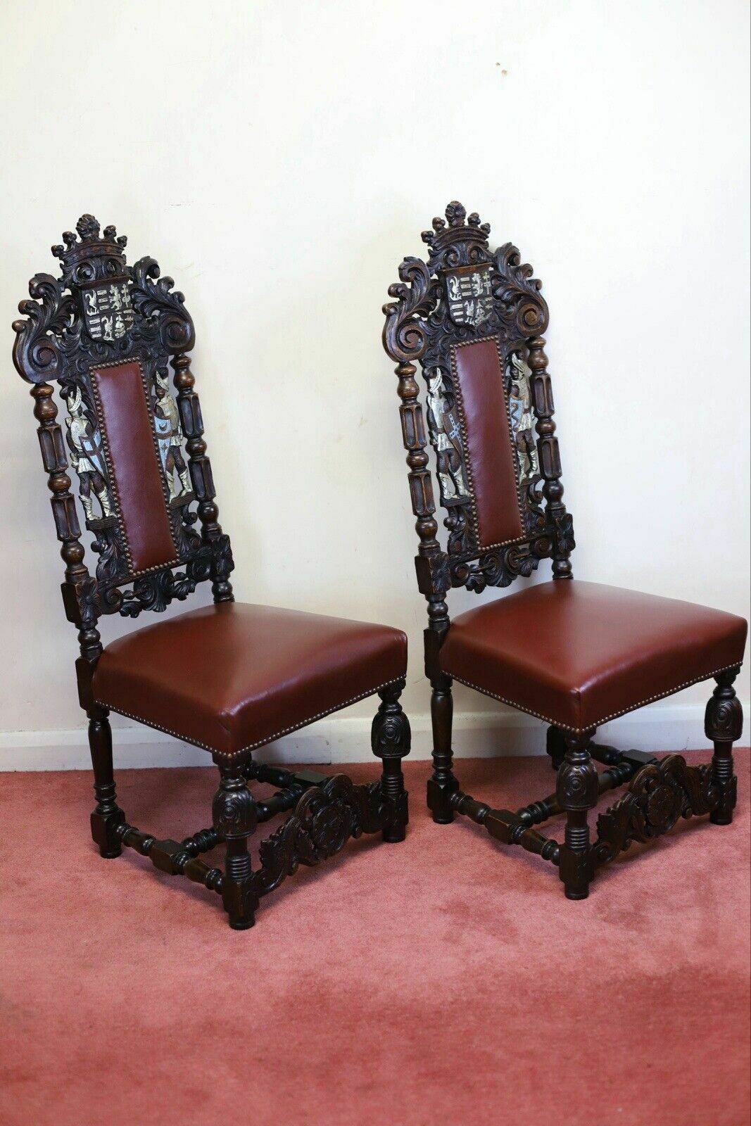 Stunning Set Of Four Victorian Heavily Carved Oak Dining Chairs photo vinterior
