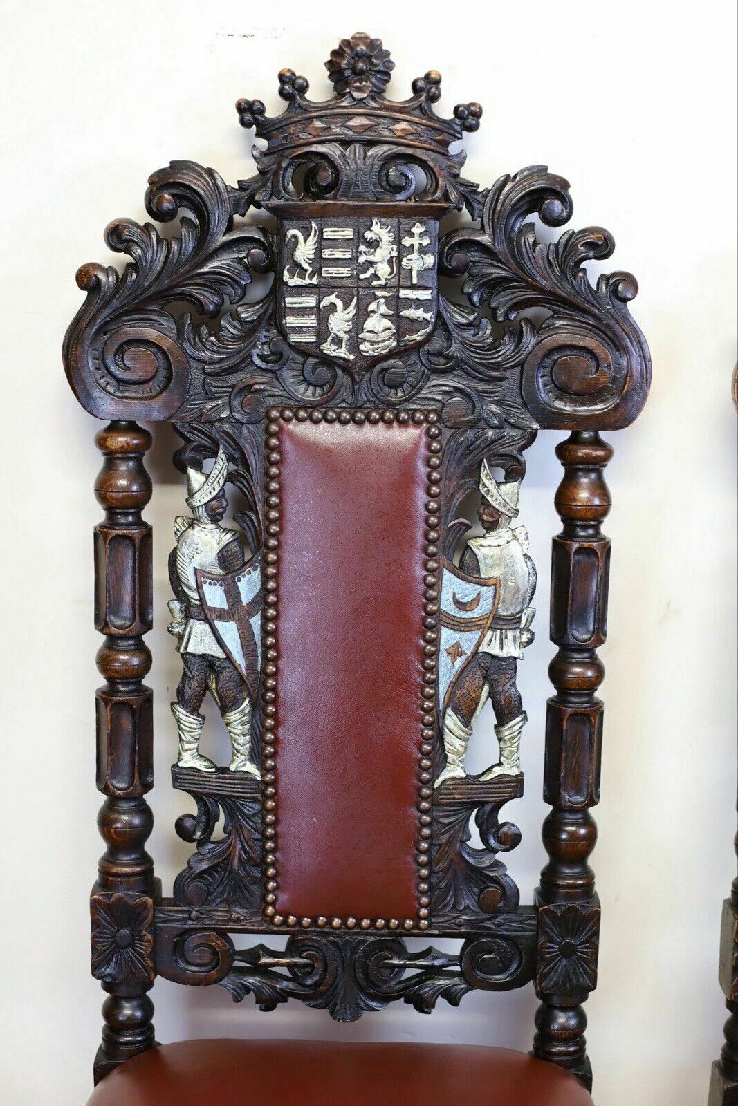 Stunning Set Of Four Victorian Heavily Carved Oak Dining Chairs photo buy