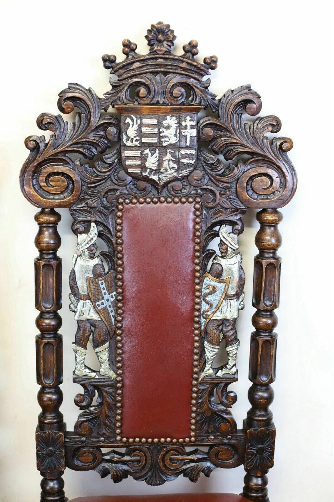 Stunning Set Of Four Victorian Heavily Carved Oak Dining Chairs photo vintage