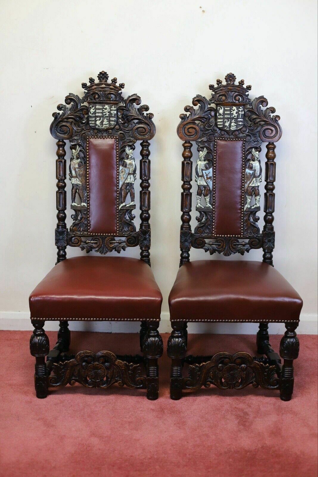 Furniture Stunning Set Of Four Victorian Heavily Carved Oak Dining Chairs photo