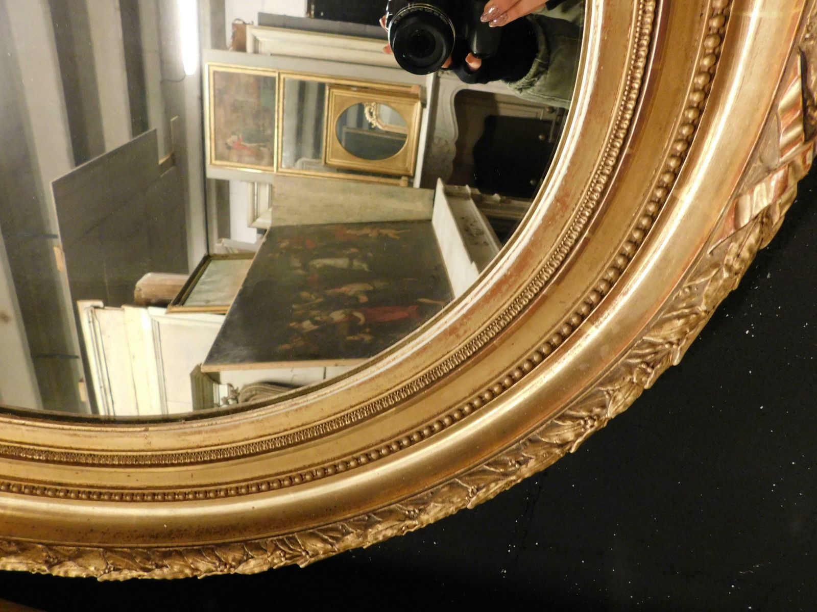 Old Oval Mirror In Gilded Wood Carved, Italy photo Home Decor