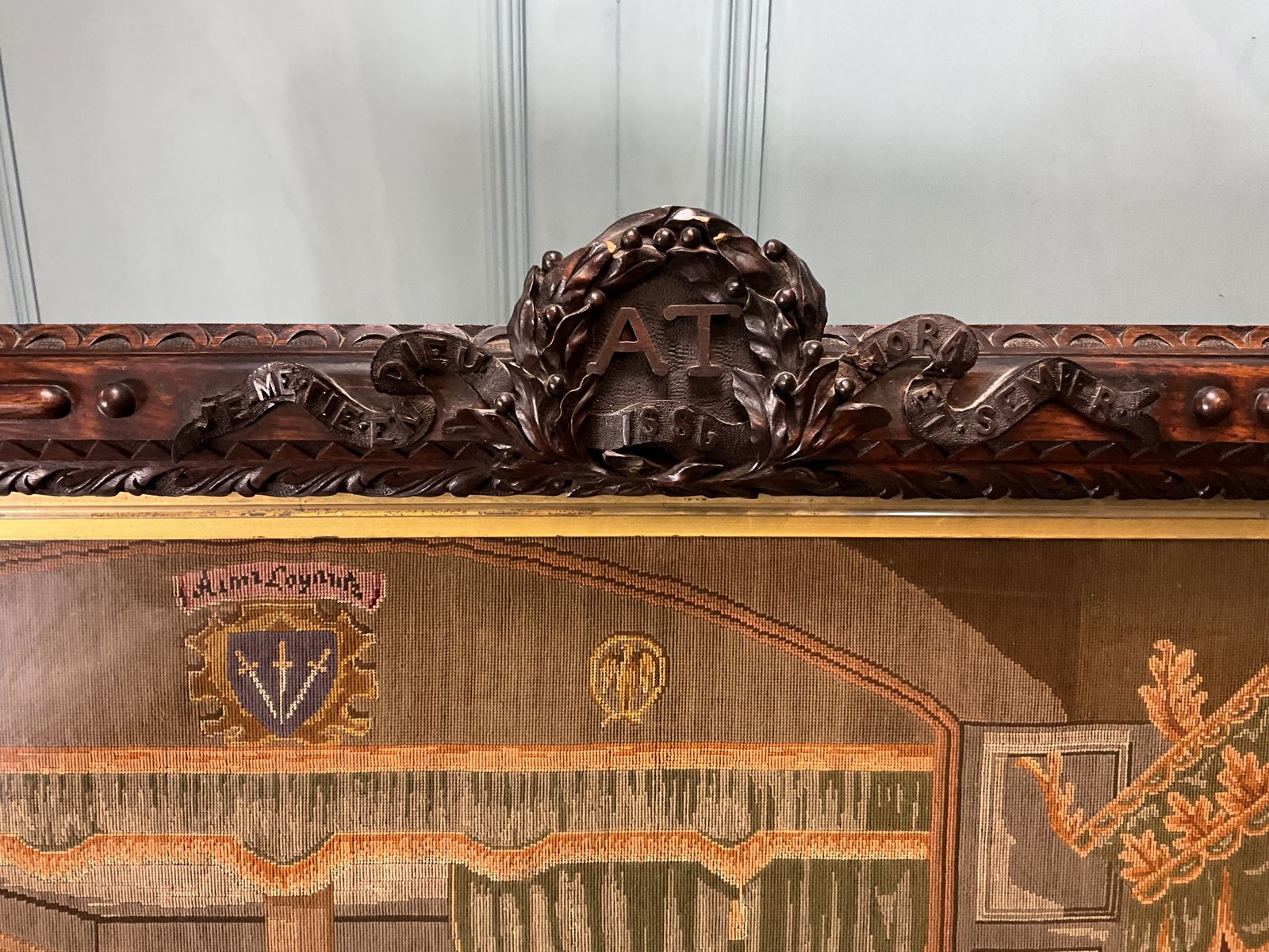Huge Victorian Tapestry In Ornately Carved Oak Frame. Civil War Interest photo 3600.0