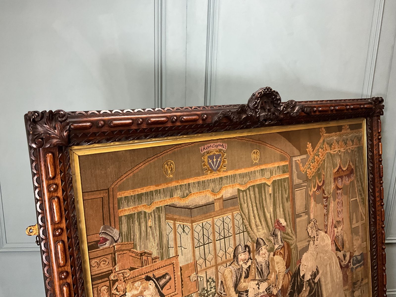 Huge Victorian Tapestry In Ornately Carved Oak Frame. Civil War Interest photo buy