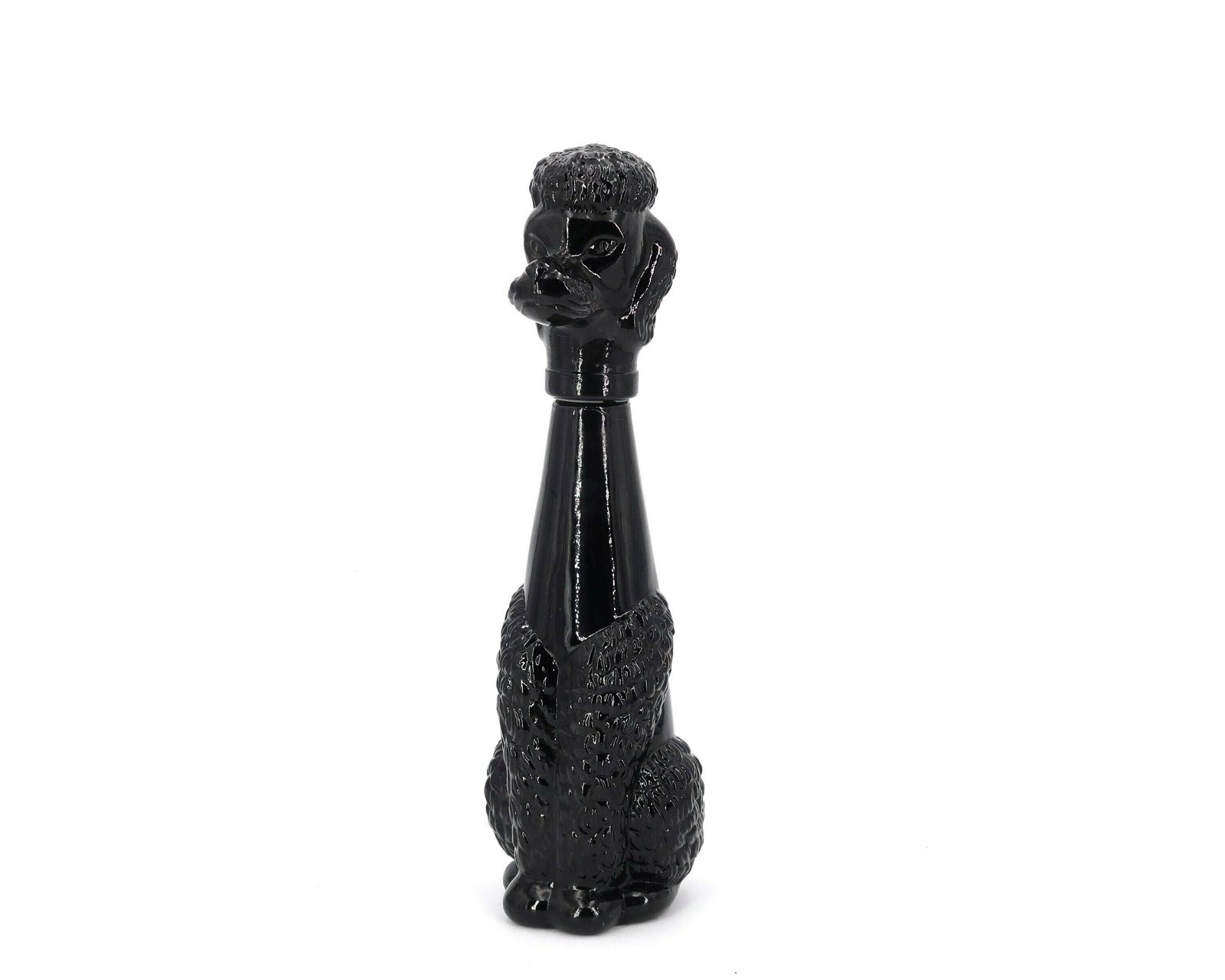 Huge Italian Black Glass Poodle Dog Decanter, 1960s / Empoli, Genie Bottle, Made In Italy