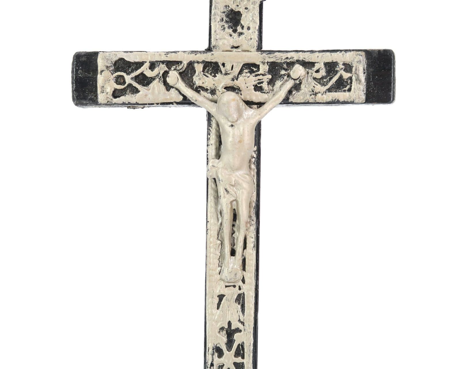 French Black And Grey Wooden Desk Crucifix, 1930s / Cross, Religion, Jesus photo for sale