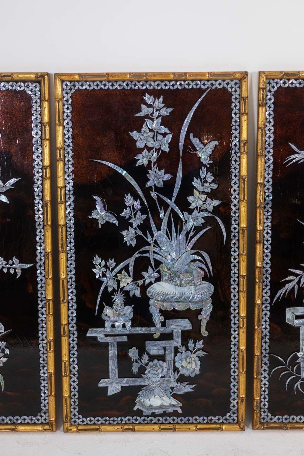 Set Of Four Asian Style Lacquer Panels. 1950s. photo buy