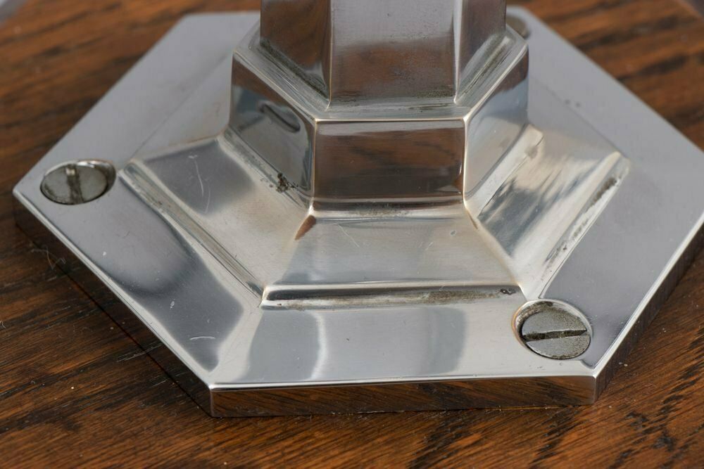 Art Deco Table Lamp On Hexagonal Base With Opal Skyscraper Shade, British C.1930 photo buy